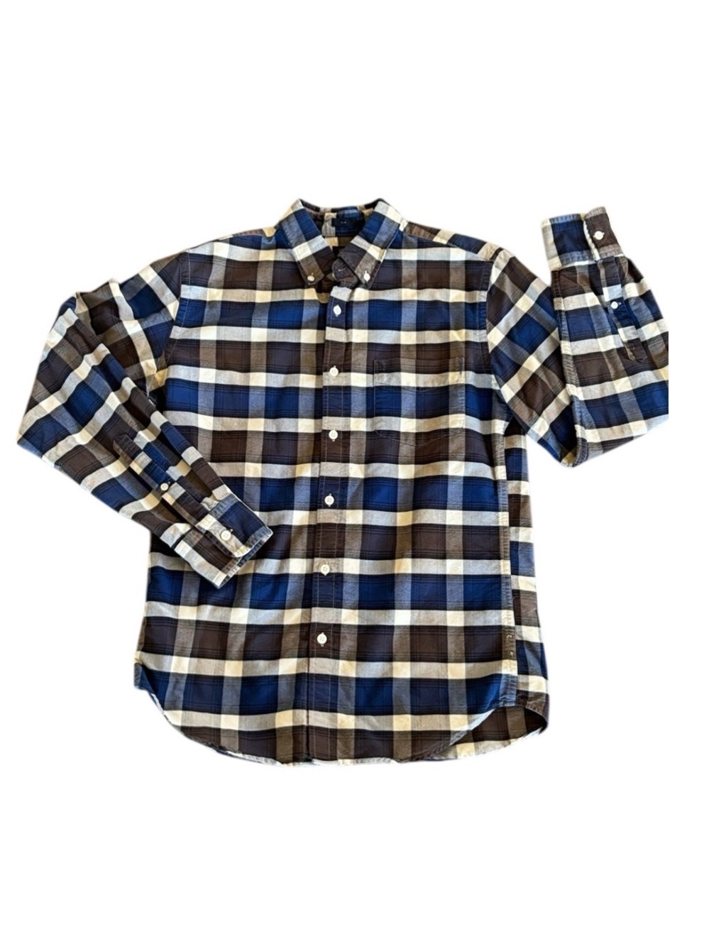 J Crew Slim Fit Blue Brown Plaid Long Sleeve Button Up Shirt Size M